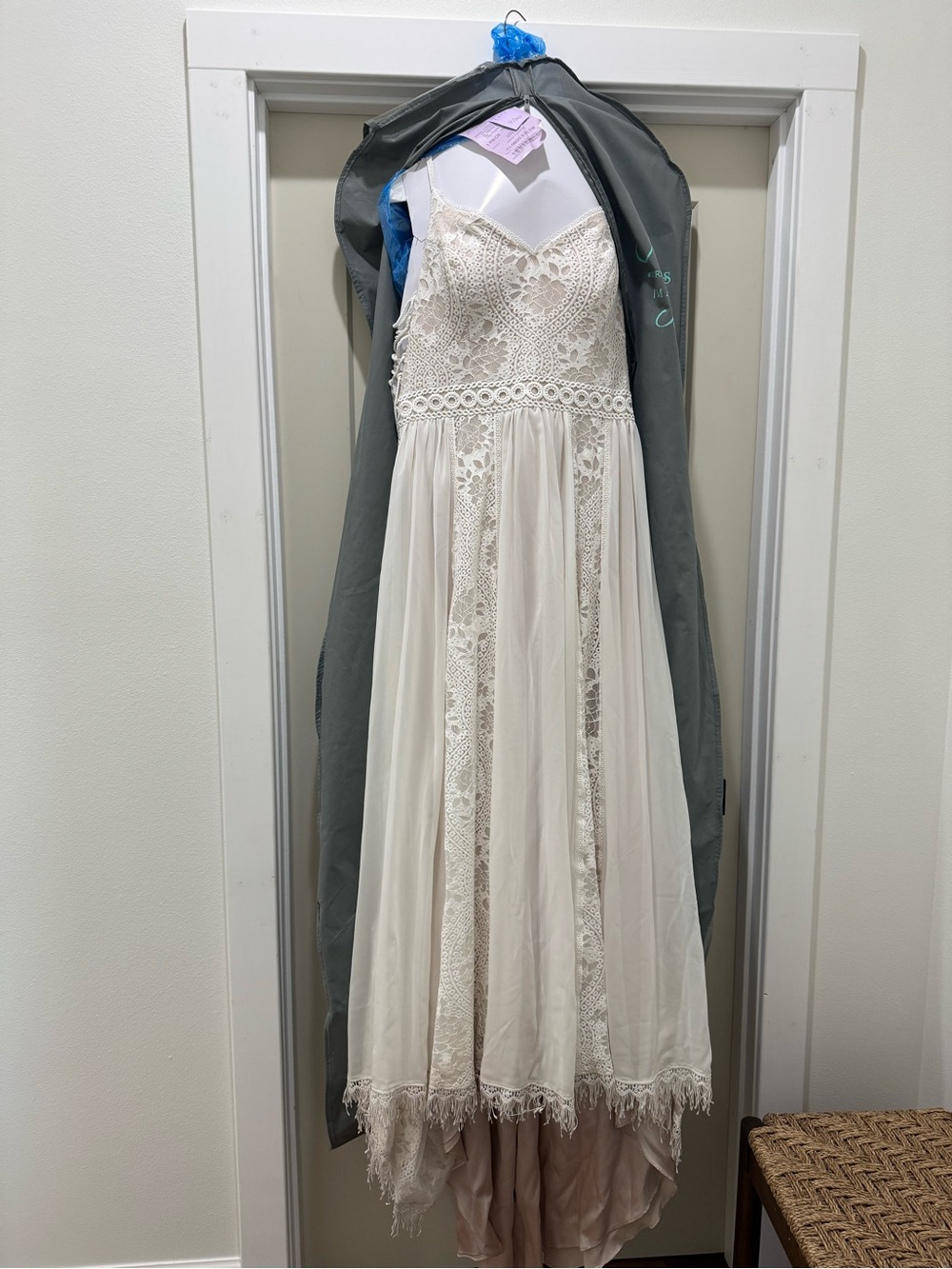 Ivory Lace Wedding Dress with Crochet Bodice